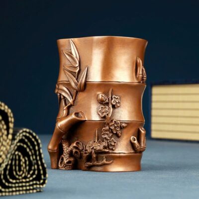 Ống đựng bút và dụng cụ trà bằng đồng nguyên chất hình trúc đẹp 9.5x6.5cm OB01.