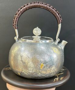 Ấm bạc đun nước nguyên chất 999 thủ công sen cá đẹp cao cấp 800ml 443g AN94.