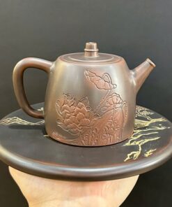 Ấm pha trà cao cấp gốm nê hưng hỏa biến dáng đức trung khắc sen đẹp 280ml AKC284