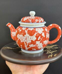 Ấm sứ cảnh đức cao cấp vẽ tay hoa đào đỏ đẹp pha trà ngon 300ml AS66