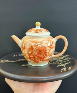 Ấm sứ cảnh đức phấn thái cao cấp vẽ tay kỳ lân pha trà cỡ nhỏ đẹp 140ml AS63