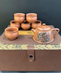 Bộ ấm chén đẹp cao cấp gốm nê hưng họa tiết song ngư pha trà ngon AT46