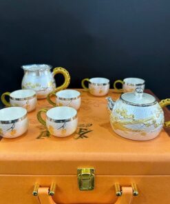 Bộ ấm pha trà bạc nguyên chất 999 gò tay thủ công báo xuân chim đẹp AB90