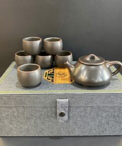 Bộ ấm pha trà đẹp dáng thạch biều gốm nê hưng hỏa biến 6 chén kèm hộp sang trọng