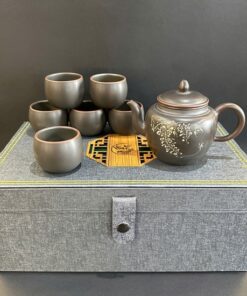 Bộ ấm pha trà thiền trà nhất vị cao cấp gốm nê hưng kèm 6 chén và hộp sang trọng