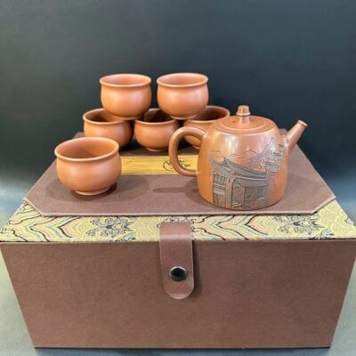 Bộ ấm trà cao cấp gốm nê hưng pha trà ngon dáng đức trung khắc phố AT58