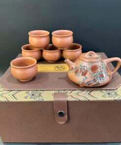 Bộ ấm trà cao cấp thạch biều gốm nê hưng pha trà ngon họa quả đào AT50