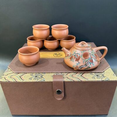 Bộ ấm trà cao cấp thạch biều gốm nê hưng pha trà ngon họa quả đào AT50
