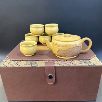 Bộ ấm trà đẹp gốm nê hưng cao cấp khắc phố đẹp pha trà ngon kèm hộp AT69