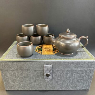 Bộ ấm trà đẹp gốm nê hưng hỏa biến dáng tiêu anh 6 chén có hộp AT11