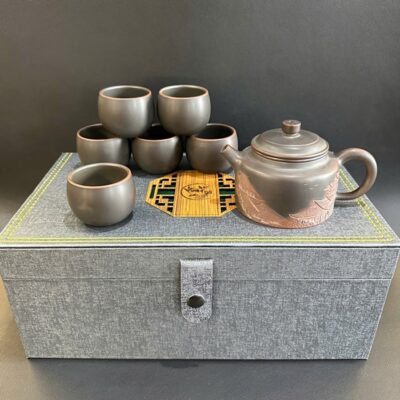 Bộ ấm trà đức trung khắc phố đẹp gốm nê hưng hỏa biến cao cấp AT32
