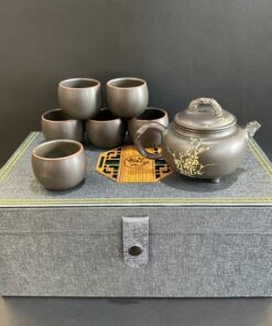 Bộ ấm trà tam túc khắc mai cao cấp gốm nê hưng hỏa biến đẹp AT34