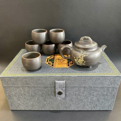 Bộ ấm trà tam túc khắc mai cao cấp gốm nê hưng hỏa biến đẹp AT34