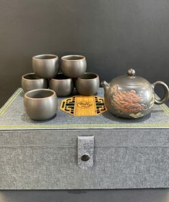 Bộ ấm trà tây thi khắc hoa đẹp kèm 6 tách trà nê hưng cao cấp AT30