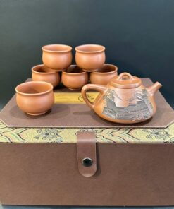 Bộ ấm trà tử sa cao cấp thạch biều gốm nê hưng thủ công đẹp pha trà ngon khắc phố cổ
