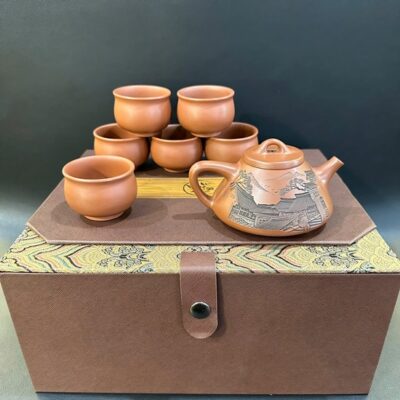 Bộ ấm trà tử sa cao cấp thạch biều gốm nê hưng thủ công đẹp pha trà ngon khắc phố cổ