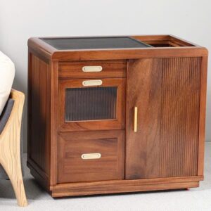 Bàn trà di động gỗ mặt đá pha trà kèm bếp đun nước tự động cao 67cm mặt 74x45cm.