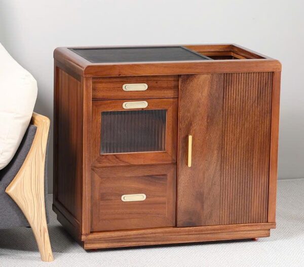 Bàn trà di động gỗ mặt đá pha trà kèm bếp đun nước tự động cao 67cm mặt 74x45cm.