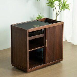 Bàn trà di động mặt đá kèm bếp đun nước pha trà đa năng cao 70cm mặt 76x40cm.