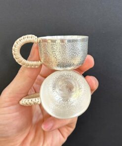 Chén bạc nguyên chất 999 có quai cỡ nhỏ uống trà ngon 40g 35ml CB80