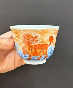 Chén chủ sứ cảnh đức phấn thái cao cấp vẽ tay kỳ lân uống trà ngon 120ml CS92