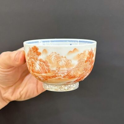 Chén chủ sứ cảnh đức phấn thái cao cấp vẽ tay sơn thủy làm ly uống trà đẹp 130ml CS96