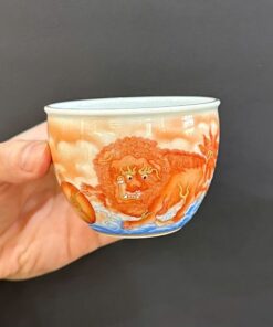 Chén chủ sứ phấn thái cảnh đức cao cấp vẽ tay kỳ lân đẹp 120ml CS53