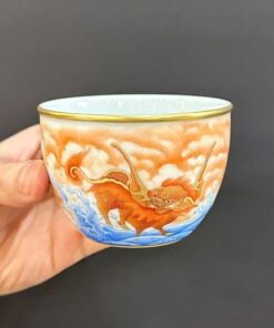 Chén chủ sứ phấn thái cảnh đức cao cấp vẽ tay kỳ lân làm ly uống trà đẹp 120ml CS99.