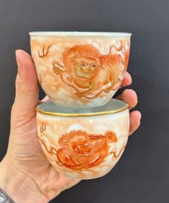 Chén chủ sứ phấn thái cảnh đức cao cấp vẽ tay kỳ lân làm ly uống trà đẹp 120ml CS60.