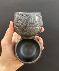 Chén chủ uống trà cao cấp gốm nê hưng hỏa biến khắc rồng to đẹp 120ml CNH45