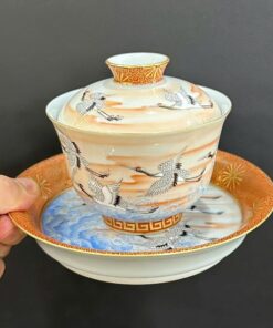 Chén khải cao cấp sứ cảnh đức vẽ tay hạc đẹp làm tiềm pha trà ngon 200ml AS74