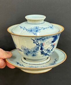 Chén khải sứ cảnh đức men rạn vẽ tay tùng hạc làm tiềm pha trà ngon 150ml AS03