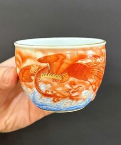 Chén sứ cảnh đức vẽ tay phàn hồng thái cao cấp phượng hoàng 5 đuôi 120ml CS97