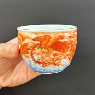 Chén sứ cảnh đức vẽ tay phàn hồng thái cao cấp phượng hoàng 5 đuôi 120ml CS97