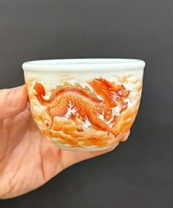 Chén sứ cao cấp phấn thái cảnh đức vẽ tay kỳ lân làm ly trà chủ đẹp 120ml CS53