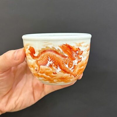 Chén sứ cao cấp phấn thái cảnh đức vẽ tay kỳ lân làm ly trà chủ đẹp 120ml CS53