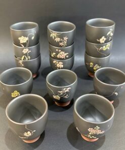 Ly uống trà đẹp gốm nê hưng hỏa biến cao cấp vẽ hoa thủ công 80ml CNH69