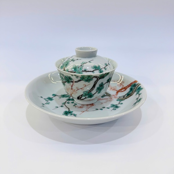 Chén khải cảnh đức cao cấp men ngũ thái vẽ tay hoa nở đẹp 150ml AS77