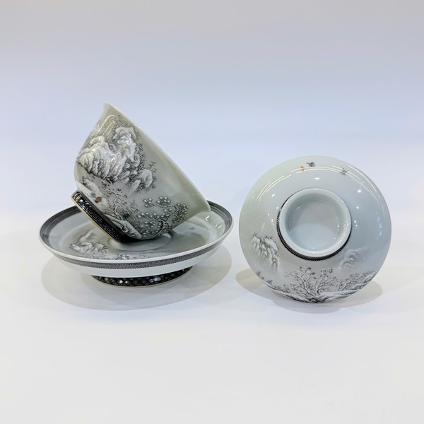 Chén khải cảnh đức men ngũ thái cao cấp vẽ tay sơn thủy mùa đông 180ml AS78 - Ảnh 3