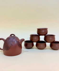 Bộ ấm chén gốm nê hưng dáng tần quyền khắc chim đẹp BAT298