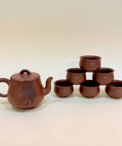 Bộ ấm chén nê hưng cao cấp dáng cung đăng khắc hạc đẹp 250ml BAT311