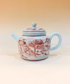 Ấm sứ cảnh đức phấn thái cao cấp vẽ tay sơn thủy dáng đức trung đẹp 260ml AS64