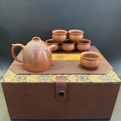 Bộ ấm trà cao cấp gốm nê hưng dáng tần quyền khắc chim đẹp pha trà ngon AT89