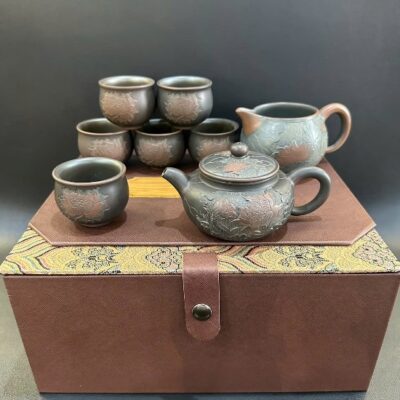 Bộ ấm trà cao cấp gốm nê hưng hỏa biến hoa sen đẹp pha trà ngon AT94