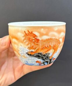 Chén sứ phấn thái cảnh đức cao cấp vẽ tay kỳ lân đẹp làm ly trà chủ 120ml CS53