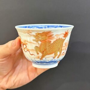 Chén sứ vẽ tay cao cấp phấn thái cảnh đức hình kỳ lân làm ly trà chủ đẹp 130ml CS53