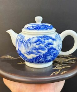 Ấm sứ cảnh đức vẽ tay sơn thủy men thanh hoa cao cấp 210ml AS43