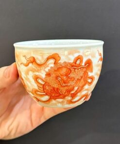 Chén sứ cảnh đức men ngũ thái vẽ tay kỳ lân cao cấp làm ly trà chủ 125ml CS92