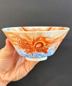 Chén sứ cảnh đức vẽ tay rồng men phấn thái cao cấp dùng làm ly trà chủ 160ml CS73