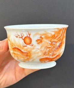 Chén sứ phấn thái cảnh đức cao cấp vẽ tay rồng đẹp làm ly trà chủ 130ml CS76